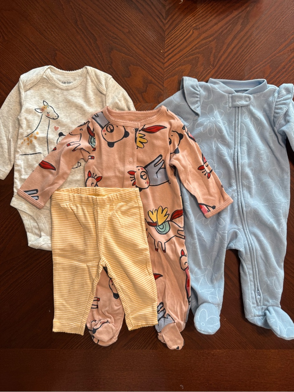 Carter's NWT Baby Girls ( 3 pcs) Set Neutral & Blue sleeper One-Piece 3 months